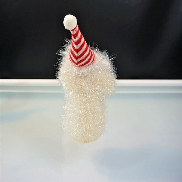 Frosted Snowman Santa Feathered Tinsel Glittery Christmas Ornament - Picture 2 of 7
